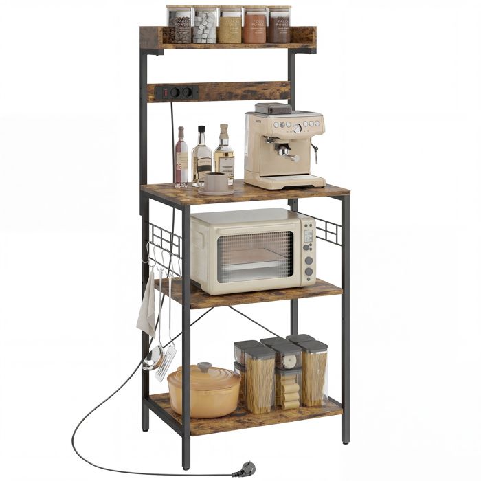 Meuble de cuisine - MINIMAL - 60x42x137 cm - Prise électrique intégrée - Étagères réglables - Station café avec crochets Meuble de cuisine - MINIMAL - 60x42x137 cm - Prise électrique intégrée - Étagères réglables - Station café avec crochets