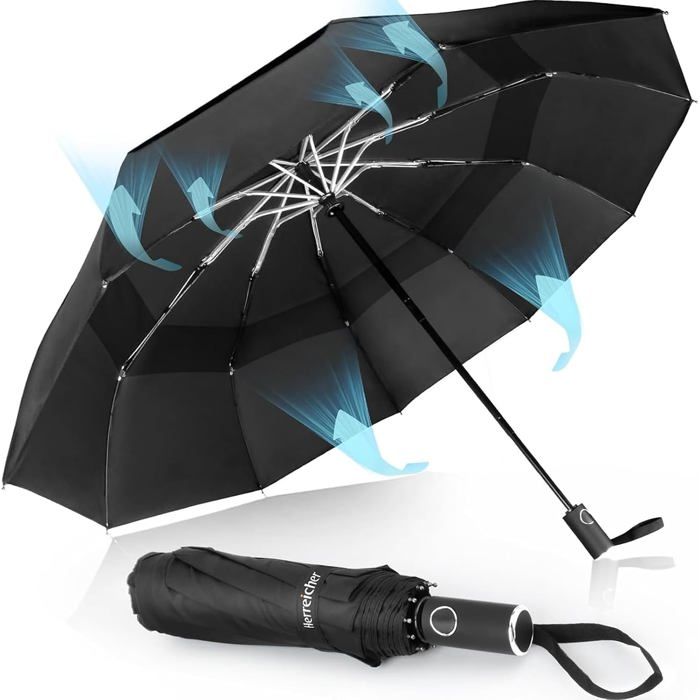 Parapluie pliant automatique résistant au vent  - Double toit - 10 baleines