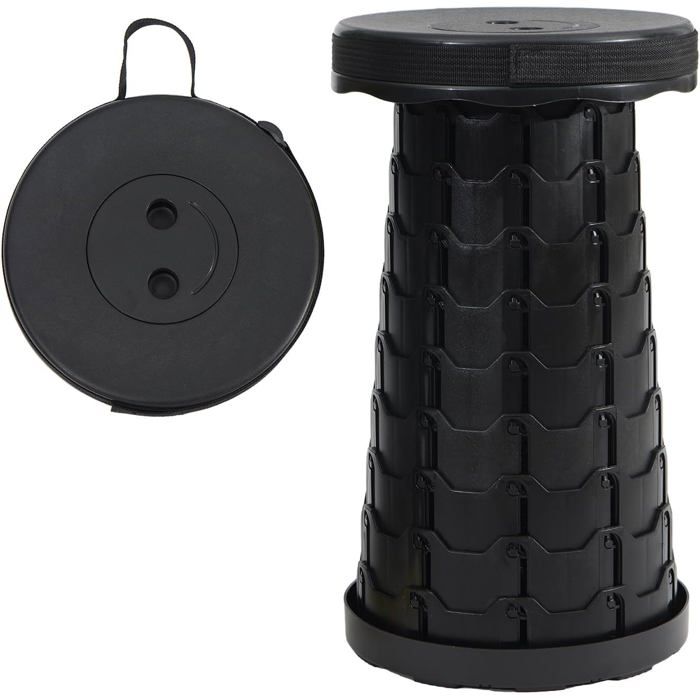 Tabouret pliable télescopique réglable 12 hauteurs portable noir pour camping pêche randonnée