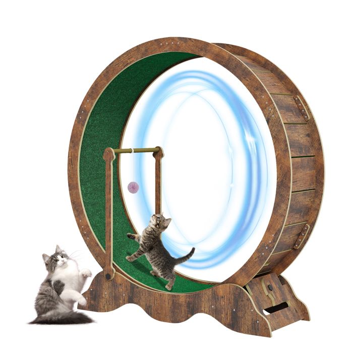 Roue pour chat silencieuse 100 cm piste avec tapis amovible design robuste idéale pour le fitness et la santé marron vintage