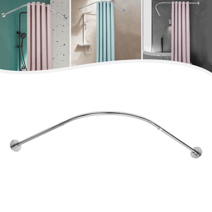 Tringle à rideau de douche réglable en forme de L pour baignoire dangle sans perçage Tringle 90-130 cm