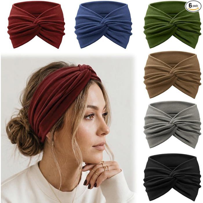 Bandeaux Cheveux Femme 6 Pièces Bandeau Large Bohème Élastique Headband Yoga Sport Foulard Accessoire Cheveux Multicolore