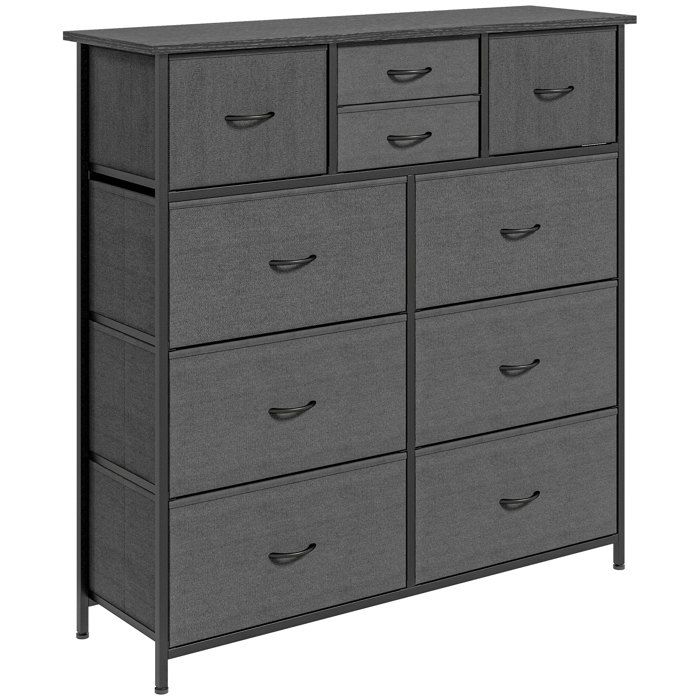 Buffet noir 100x30x100cm 10 tiroirs tissu meuble rangement en acier anti-basculement commode pour salon chambre entrée
