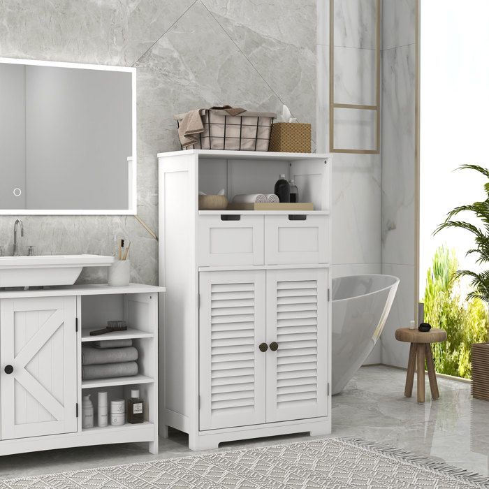 Meuble de salle de bain armoire 2 portes étagère réglable 2 tiroirs niche 61 x 30 5 x 109 5 cm blanc
