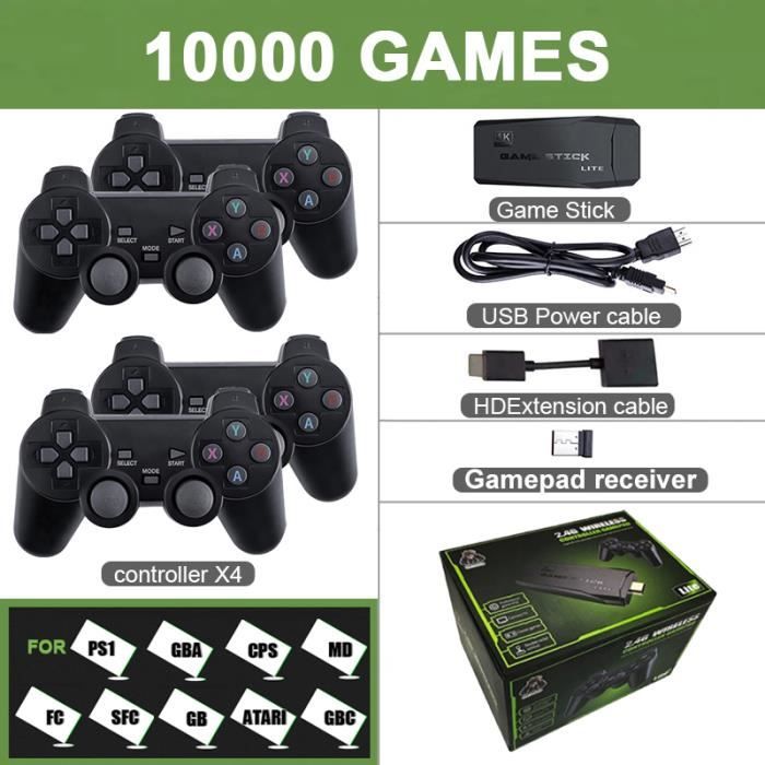 Clé Émulateur Jeux Rétro 4K 256 Go - 70 000+ Jeux Intégrés, 50+ Émulateurs - Avec 2 Manettes Sans Fil Rechargeables - Plug & Play Pour TV