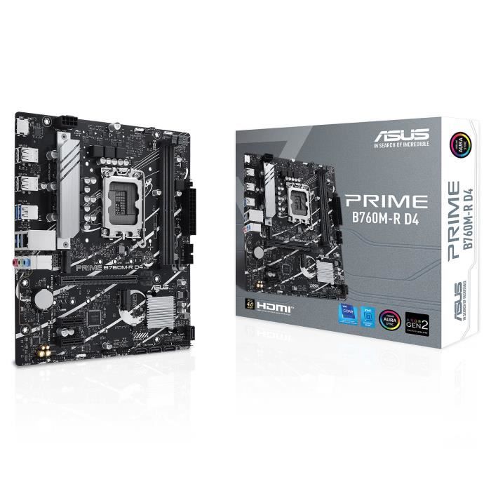 ASUS PRIME B760M-R D4 - Carte mère Micro ATX Socket 1700 Intel B760 Express - 2x DDR4 - M.2 PCIe 4.0 - USB 3.0 - PCI-Express 4.0 16x