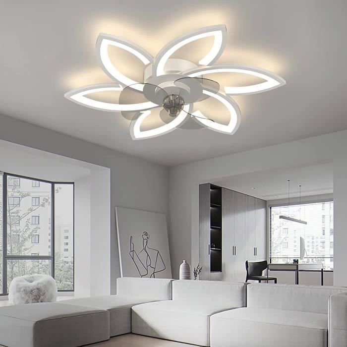 Starnearby Ventilateur de Plafond avec Lumière et Télécommande, Ventilateur de Plafond Silencieux E27 avec éclairage Dimmable, Lampe LED avec Ventilateur Réglable pour Chambre à Coucher, Salon
