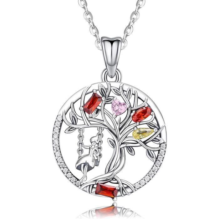 Collier Femme Arbre De Vie TOUPOP Collier Avec Pendentif Arbre De Vie Pour Femme En Argent Sterling 925 Plaqué Or Blanc Avec Pierre De Naissance Avec Cristal Pour Anniversaire Collier Arbre De