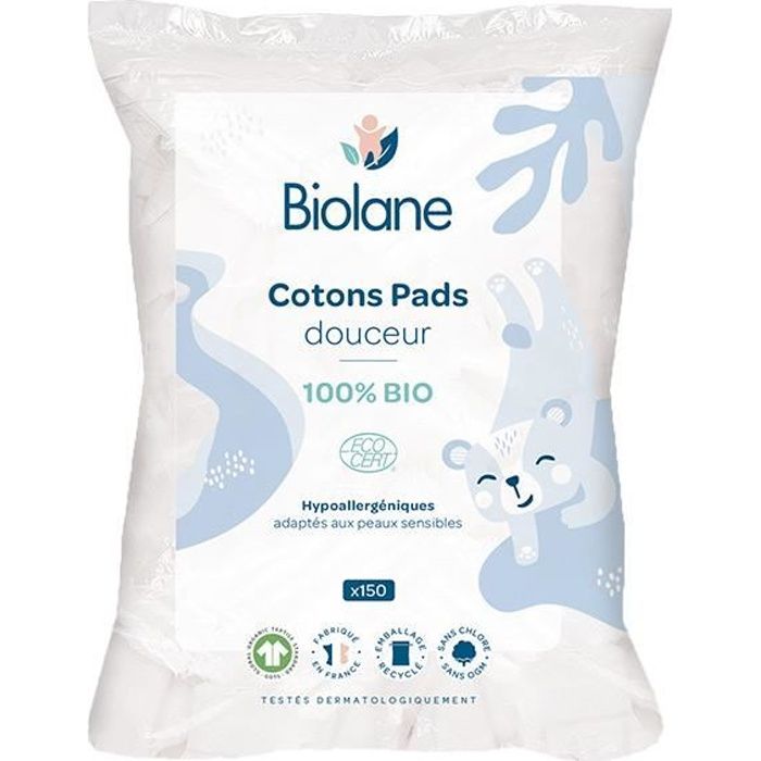 Biolane Cotons pads douceur Bébé 100% Bio Peaux sensibles 150 Cotons -  Cdiscount Puériculture & Eveil bébé