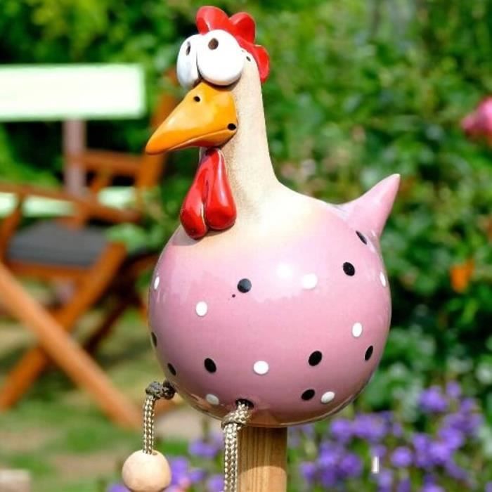 Décoration Jardin Poule Acrylique - Statue Coq Piquets Ferme Extérieur A+B