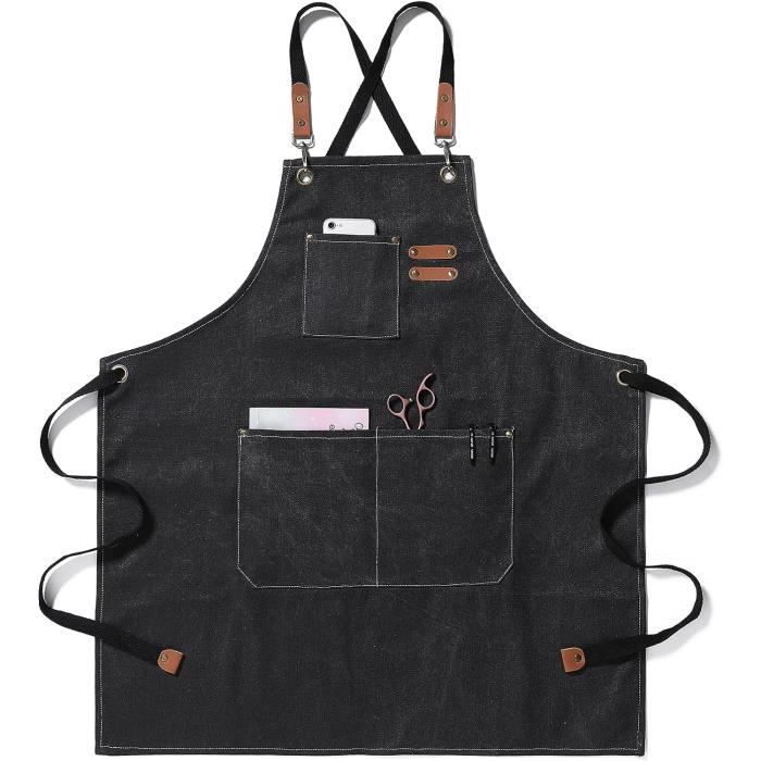 77x62cm Tablier de Cuisine Étanche Tablier de Travail avec Poches (noir