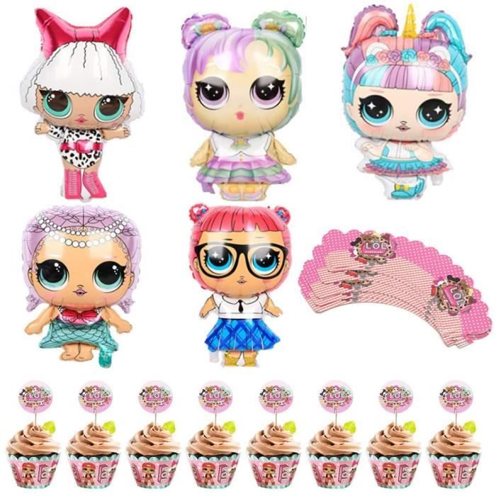 Reyok Lol Cake Topper Surprise Poupee Feuille Ballon Lol Double Face Gateau Topper Avec Bord De Gateau Lol Joyeux Anniversaire Fete Fournitures Pour Enfants Decor 29 Pieces Decorations Et Accessoires De Fete Cuisine Et