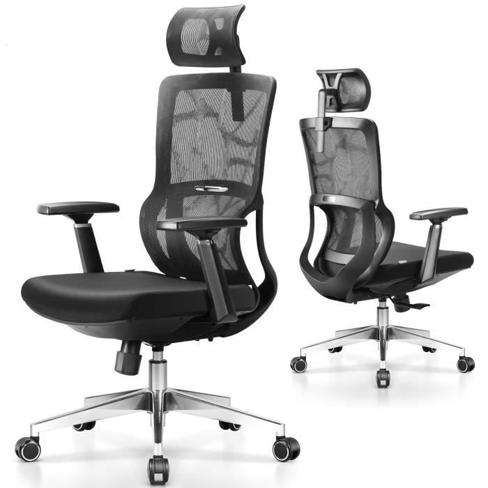 mfavour Chaise de Bureau Pivotante Si/ège Confortable Fauteuil Ergonomique avec 2D Accoudoirs Charge Max Hauteur Apui-t/ête Soutien Lombaire Dossier R/ègalable 100kg