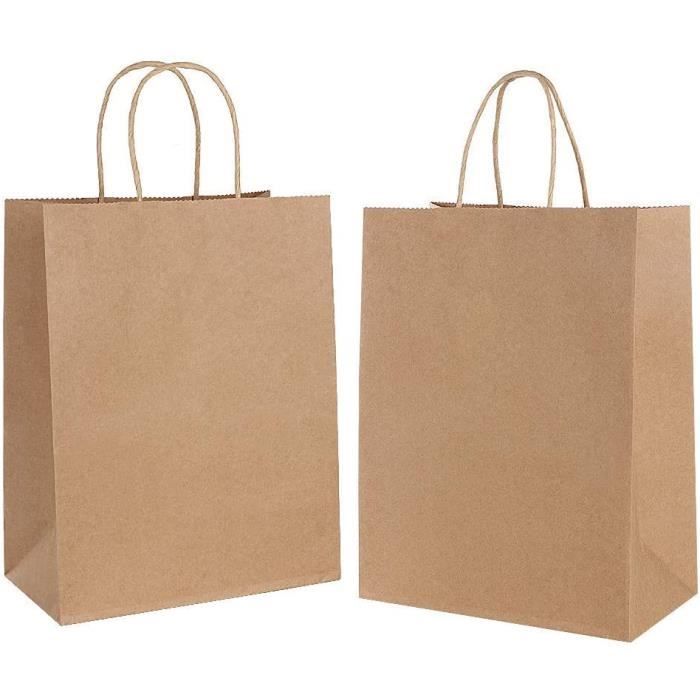 20 Pièces Sac kraft,Sac en Papier Kraft avec Poignée 21 * 11 * 27CM Sac