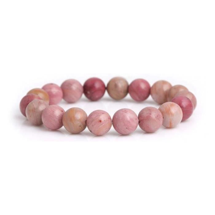 bracelet lithothérapie perles 10mm en rhodochrosite naturelle - amour et compassion rose
