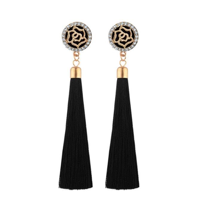 Jovono Mode Tassel longues boucles doreilles Creative Motif boucles doreilles avec perle pour les femmes et les filles
