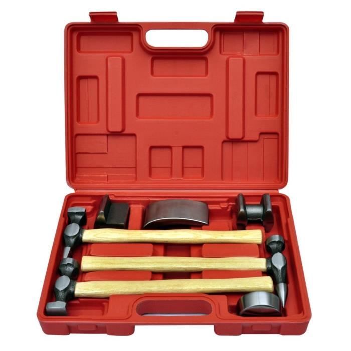 Kit de marteaux de carrosserie - WUJPKN - 7 pcs - Acier - Rouge - Pour métal
