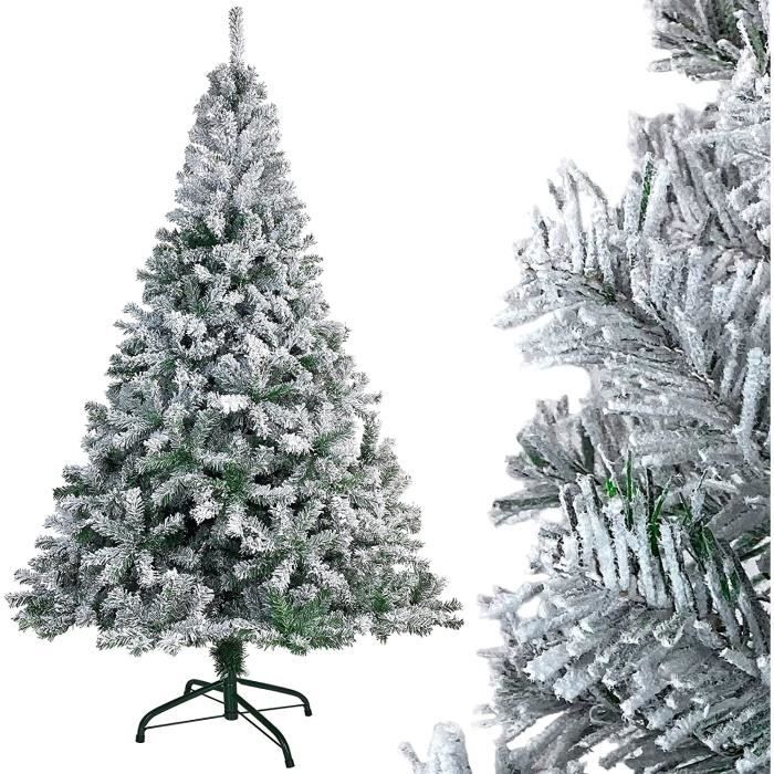 Sapin de Noël artificiel 240 cm avec support en métal Blanc naturel avec flocons de neige[459