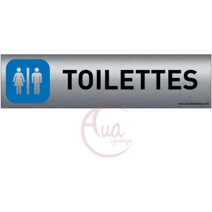 AUA SIGNALETIQUE - Plaque de porte Aluminium brossé imprimé AluSign - 200x50 mm - Double Face adhésif au dos - Impression UV directement sur l' aluminium (Pas de contre collage) (Local poussettes