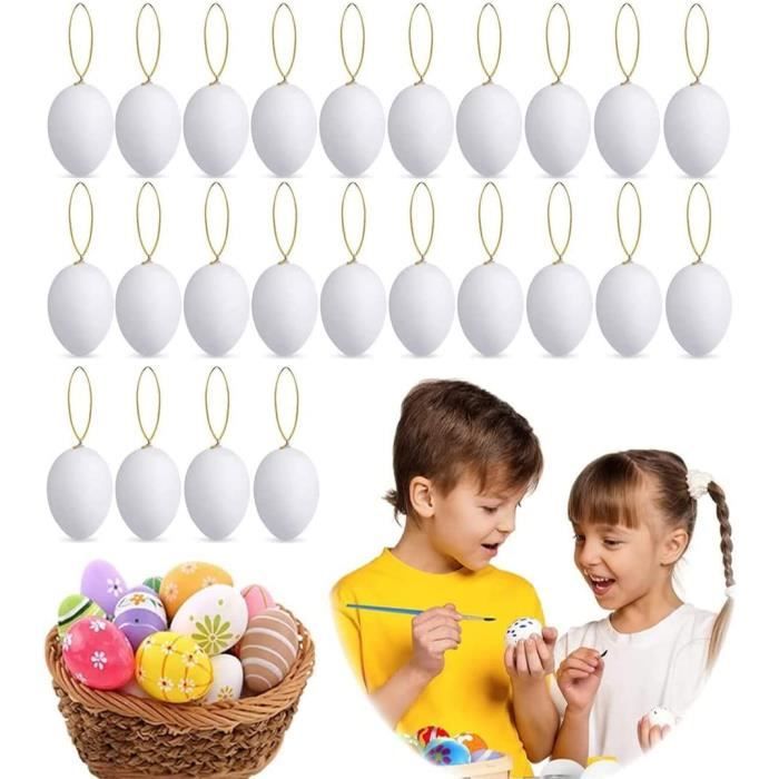 24 Oeufs De Pâques En Plastique à Décorer - Blanc Avec Crochets - DIY Pour Enfants Et Famille