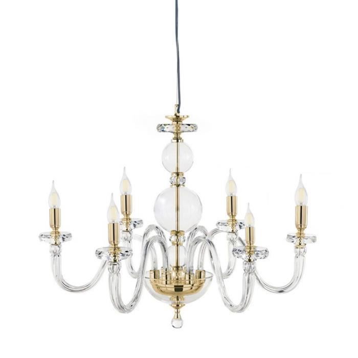 Lampe à suspension - BACH - Verre transparent - 6 lumières - Câbles réglables - Style contemporain