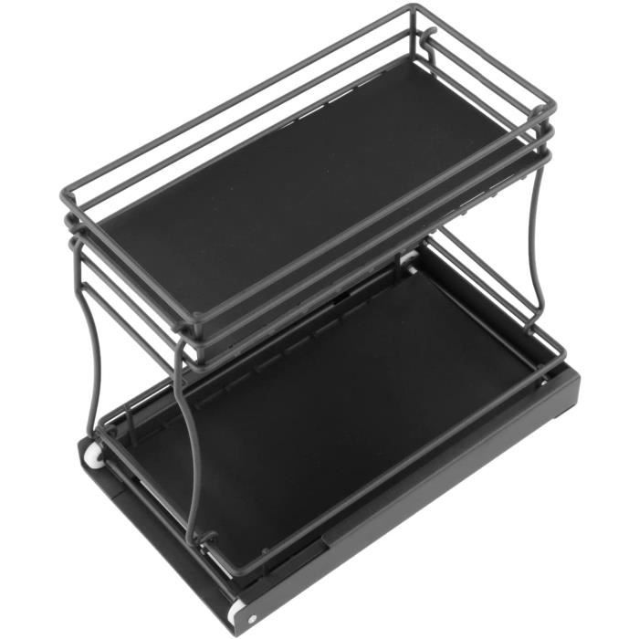 Rack à Épices Coulissant 2 Niveaux Pour Armoire - Organisateur De Cuisine Robuste Noir Mat FANHAO