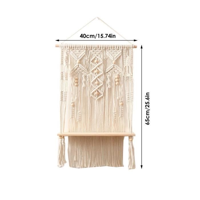 Étagère Murale En Macramé Avec Étagères En Bois, Étagère Flottante Style Bohème Tissée À La Main