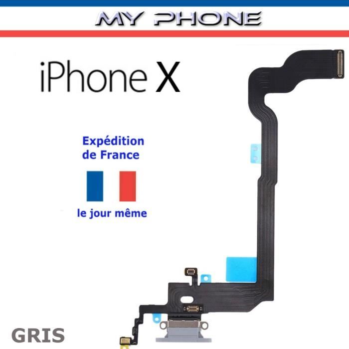 ***Connecteur de CHARGE pour APPLE IPHONE X - 10 GRIS + Microphone Dock Port micro USB Nappe Flex