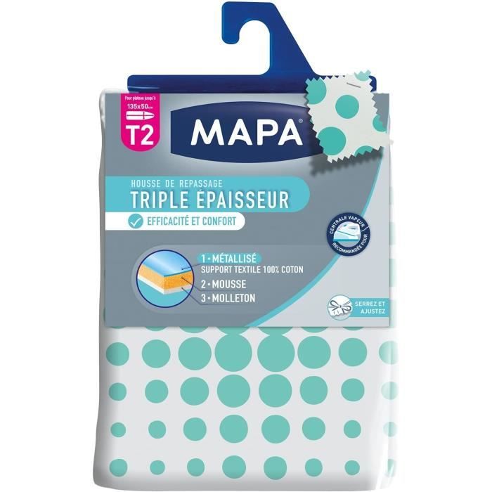 Housse Repassage MAPA Triple Epaisseur Titane - 120x40cm - Meilleure Glisse Du Fer Protection Table à Repasser