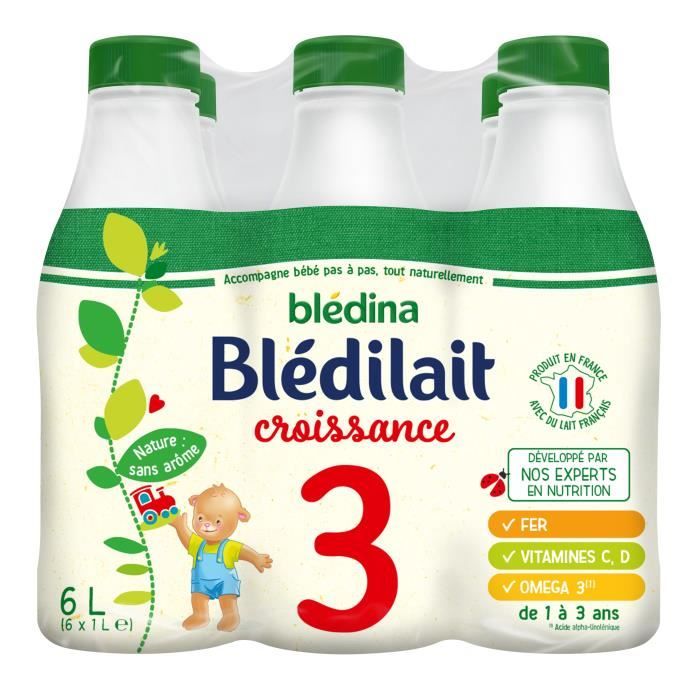 Blédina Blédilait, Lait de Croissance pour bébé, De 12 à 36 Mois, 6x1L -  Achat / Vente lait de croissance Blédina Blédilait, Lait de Croissance pour  bébé, De 12 à 36 Mois, 6x1L - Cdiscount Prêt-à-Porter