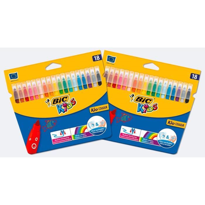 Bic Kids Kid Couleur Feutres De Coloriage A Pointe Moyenne Couleurs Assorties Lot De 2 Etuis Carton De 18 Cdiscount Beaux Arts Et Loisirs Creatifs