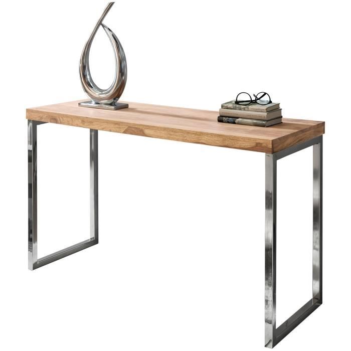 table console en bois massif finebuy - 120x77x45cm - pour couloir ou bureau