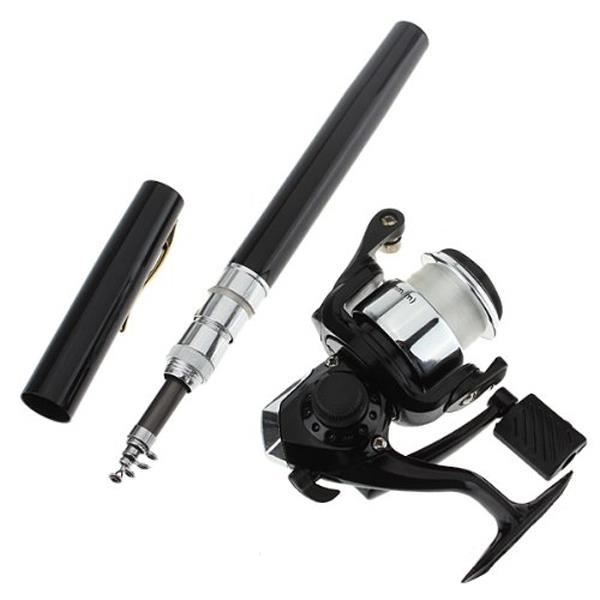 Mini Stylo de Poche Pliable Canne à pêche Moulinet Combo Set,Stylo Canne à pêche, Alliage d'aluminium Canne à pêche Stylo, Canne à pêche télescopique