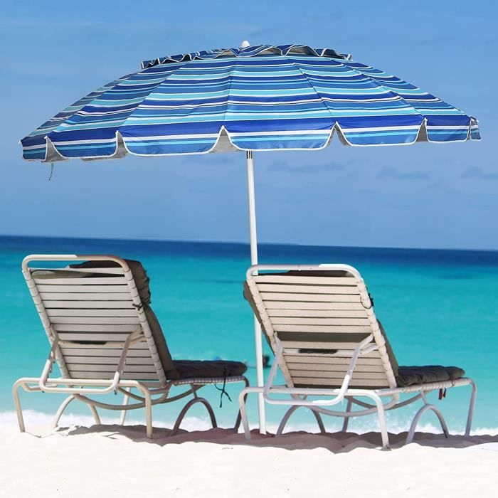 GOPLUS Parasol de Plage D222xH185CM Tête Inclinable avec Auvent/Sac/Bord Rabattu16 Baleines en Fibre VerrePointe en VrilleFoncé