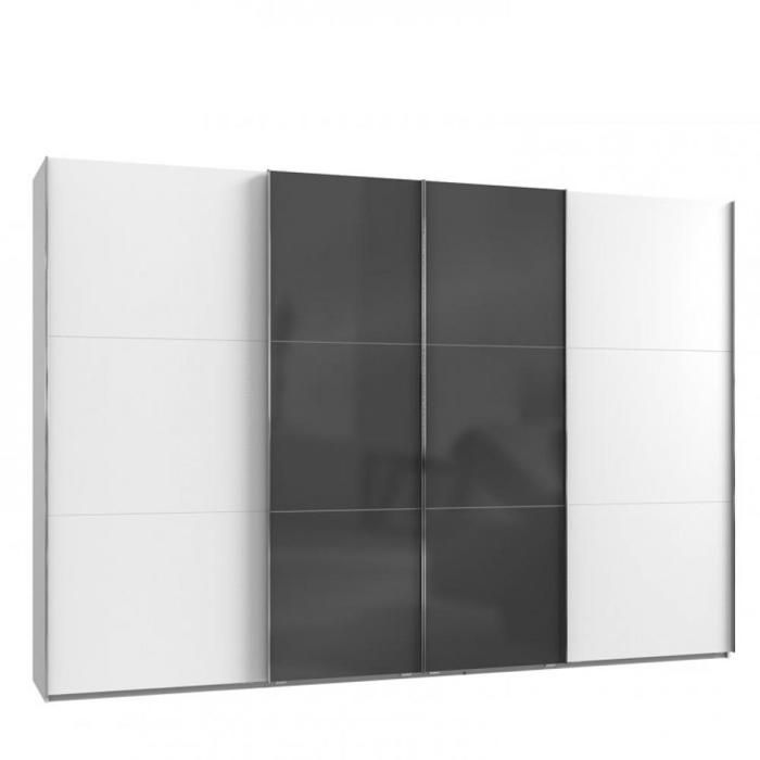 Armoire coulissante LISEA 4 portes blanc verre anthracite 350 x 236 cm