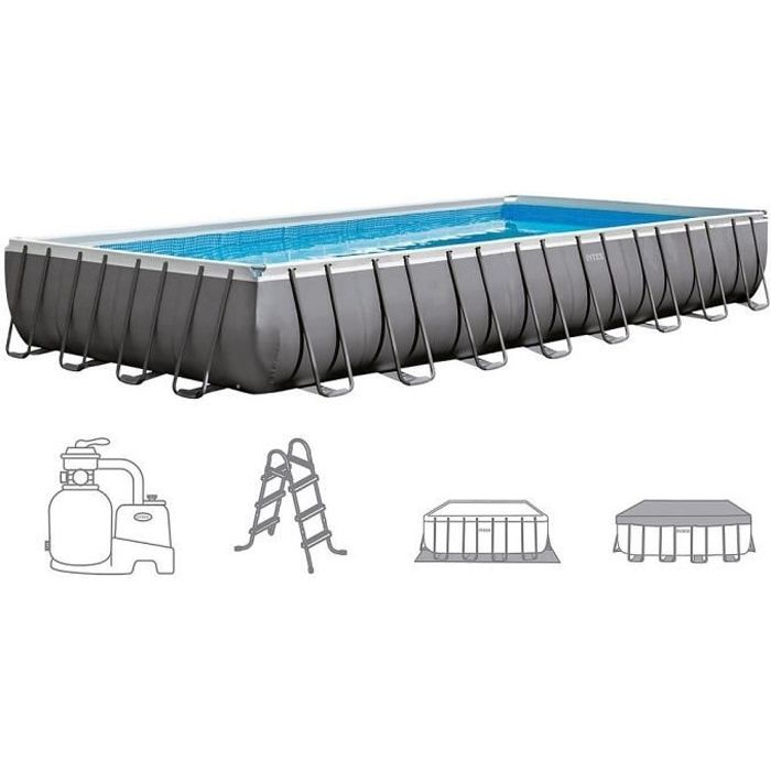 Piscine tubulaire hors sol INTEX - 975 x 488 x h132 cm - Gris - Rectangulaire - Pompe à sable - 54 400 L