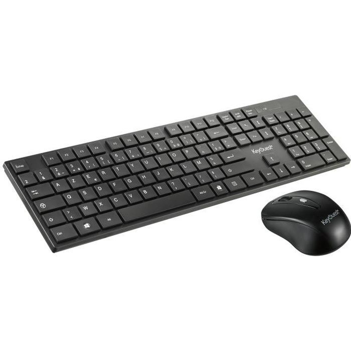 KEYOUEST Clavier + Souris Slim – Sans fil – 800 à 1600 DPI – Noir