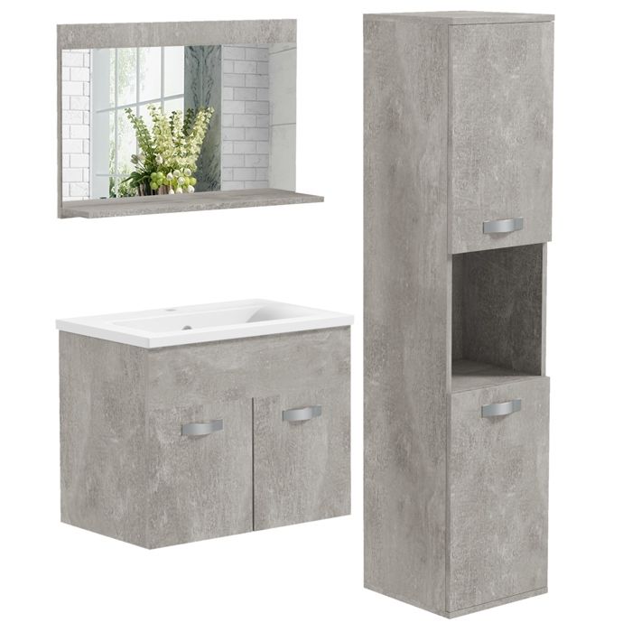 Ensemble de Meubles de Salle de Bain - kleankin - 4 Pièces - Mural - Miroir Meuble sous Vasque Lavabo et Armoire Haute - gris