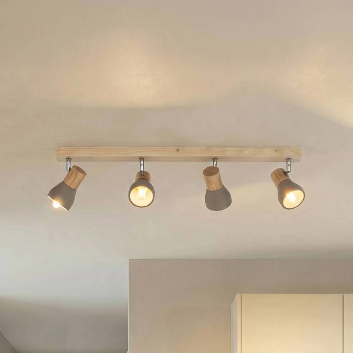 Plafonnier - Lindby - spot de plafond - Béton Bois - 77 x 7 2 x 12 3 cm - gris clair nickel satiné