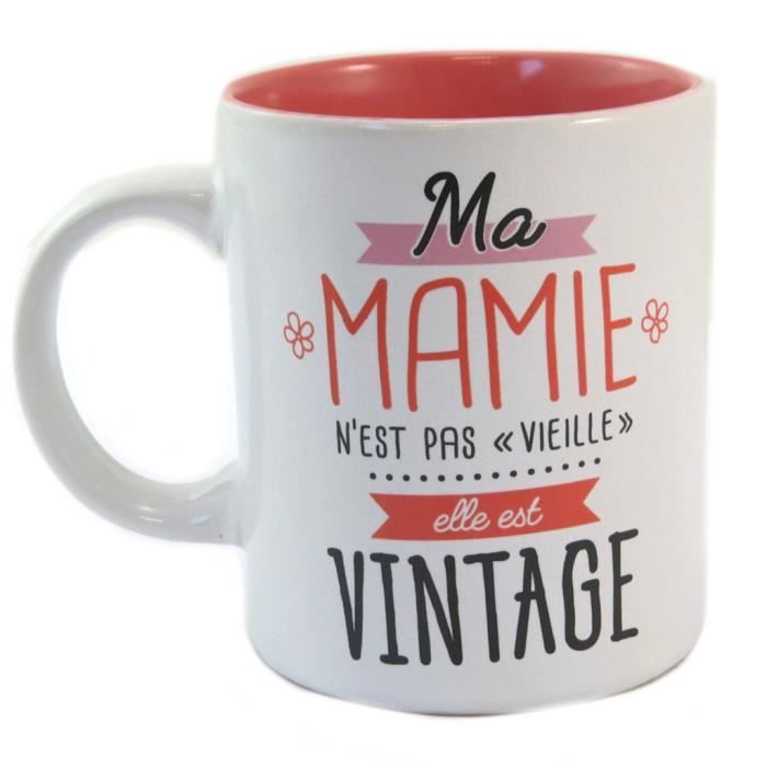 Mug tendresse 'Mamie' blanc rouge (Ma Mamie n'est pas vieille, elle est Vintage) [P5784]