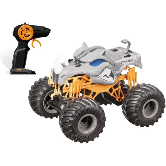 MONDO MOTORS - Véhicule radiocommandé - Effets lumineux - Hot Wheels  Rhinomite - Monster Truck - 28cm