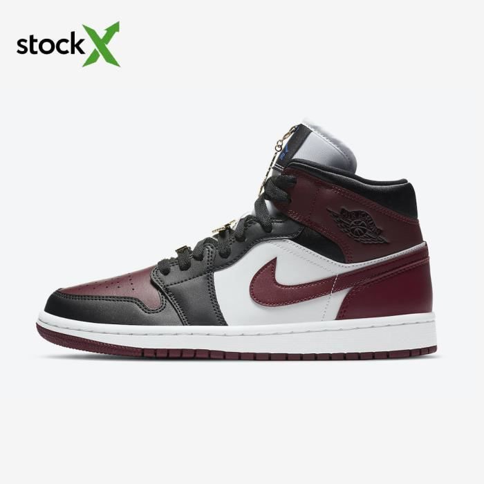 Baskets Nike Air Jordan 1 Mid WMNS CZ4385-016 en Cuir pour Hommes et Femmes - Lacets - Noir Noir 