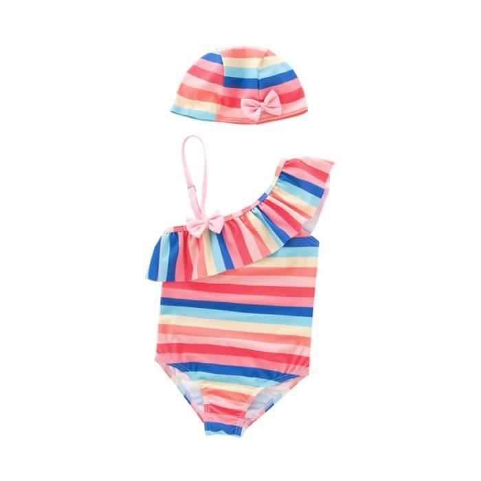 Costume De Maillot De Bain Une Piece Pour Enfant Rayures Arc En Ciel De De Plage D Ete De Pour Bebe Combinaison De Natation Cdiscount Sport
