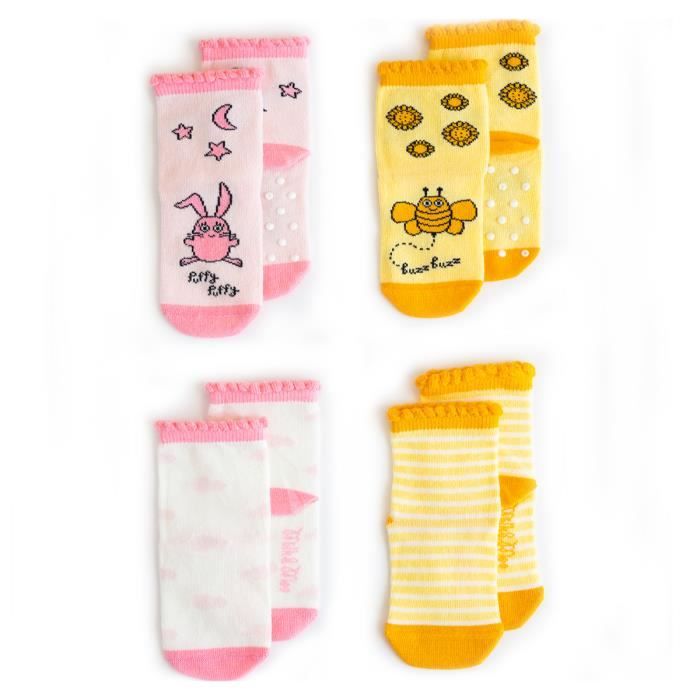 Milk Moo Chaussettes Pour Bebe Fille Et Garcon Chausson Naissance Chaussettes Pantoufle Enfant 4 Paires Coton Epais 0 12 Mois Rose Cdiscount Pret A Porter