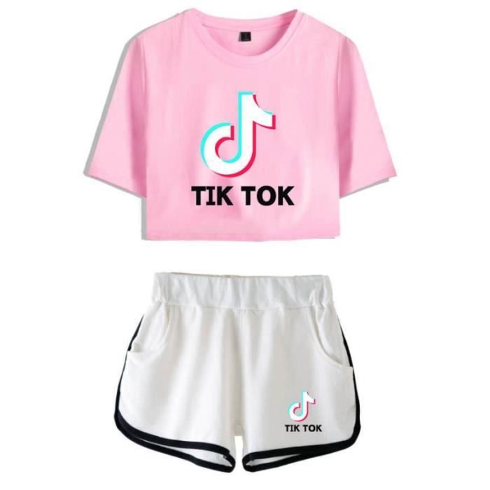 Ensemble de short à manches courtes pour femme Tik Tok avec col rond et imprimé 3D Ensemble de short à manches courtes pour femme Tik Tok avec col rond et imprimé 3D