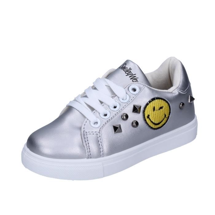 Baskets Fille SMILEY Argent Synth tique Lacets Enfant