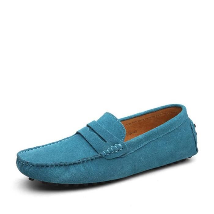 Chaussure Homme - Moccasins Bleu Ciel en Cuir Nubuck - Taille 38-50