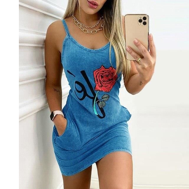 Robe D'été Femme Imprimé Floral | Bretelles, Col Rond | Longueur Mi-genou | Style Bohème Décontracté Plage
