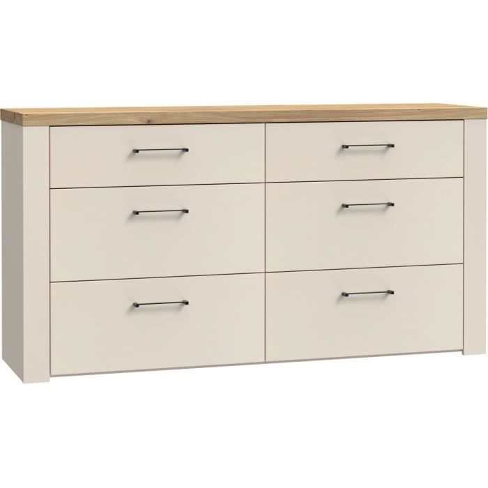 Commode NELLEKE 6 Tiroirs - Décor cachemire et bois - L1563 x P413 x H831 cm