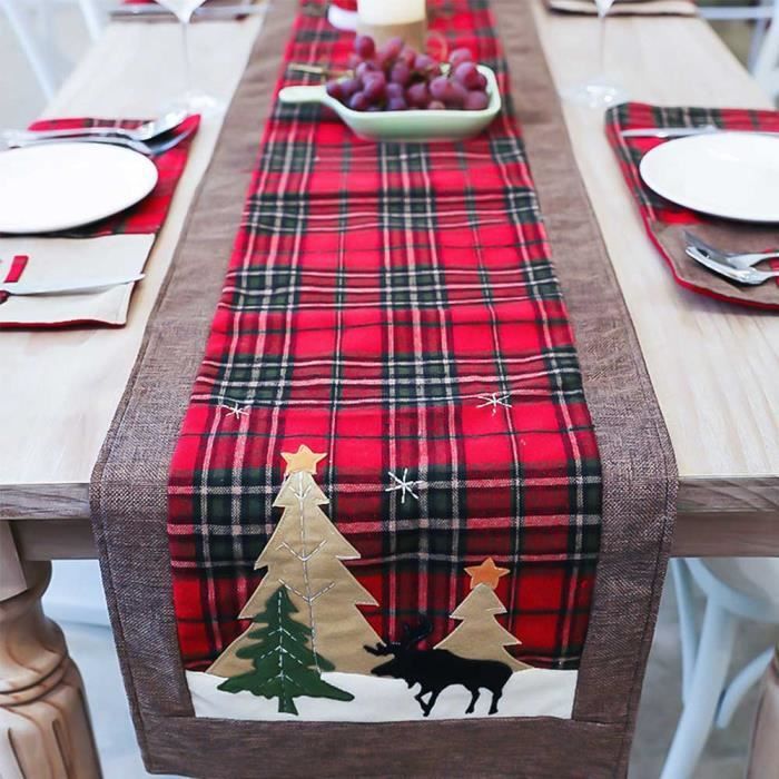 Chemin de table de Noël, chemin de table rouge plaid nappe lavable table de  Noël décoration de table de Noël elf- 180*35cm - Cdiscount Maison